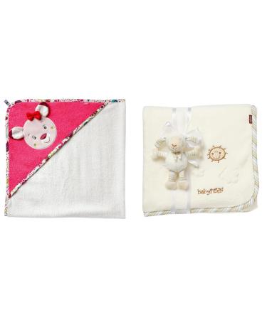 Fehn Bathektuch Baby Sweetheart - bath towel children Poncho made of cotton & cuddly ceiling sheep - cuddly cuddly blanket as a baby blanket bundle with cuddly ceiling sheep