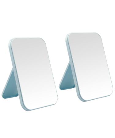 Nutair 2Pcs Desktop Makeup Mirror  8-Inch Portable Princess Mirror Table Desk Wall Hanging Dual-Purpose Square Mirror Blue
