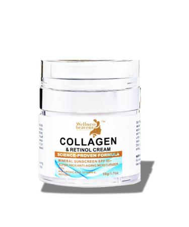 3-In-1 Collagen & Retinol Cream for Face Under Makeup Face Moisturizer with Hyaluronic Acid & Vitamin E SPF 50+ Mineral Sunscreen Wrinkle Repair Anti Aging Face Cream for Women & Men 50g/1.7oz
