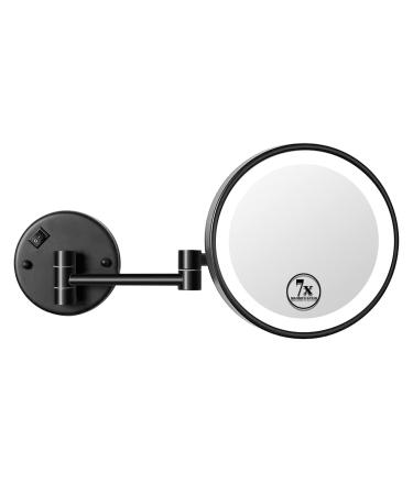 LANSI Makeup Mirror with Lights  Vanity Mirror with 7X Magnification Single Sided with White Light  Wall Mirror 8 Inch Led Magnifying Mirror for Bathroom  Black 1x/7x-black