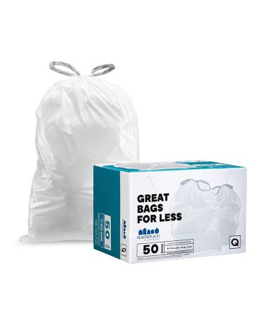 Plasticplace Custom Fit Trash Bags, simplehuman (x) Code Q Compatible (50 Count), White Drawstring Garbage Liners 13-17 Gallon / 40-65 Liter, 25.25" x 32.75"
