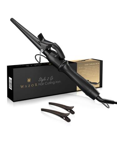 Professional 1-1/2" Tapered Curling Wand with Short Clamp Ceramic Curling Iron for Long Lasting Curls or Waves Hair Curling Iron Wand with Adjustable Temp Auto Shut-Off