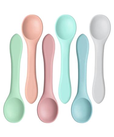 6Pcs Baby Spoons Weaning Spoons Silicone Feeding Training Toddler Spoon Toddler Cutlery Spoon Set for Feeding(Morandi Pink/Morandi Blue/Morandi Green/Light Pink/Light Blue/Grey)