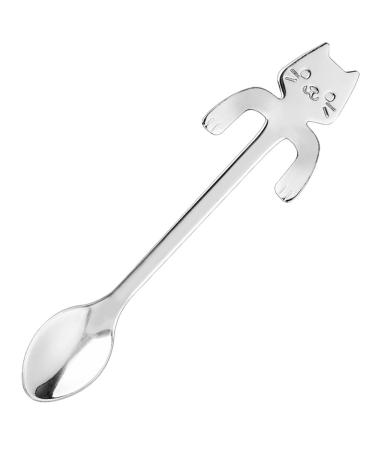 COMVIP Cartoon Cuill re en Forme Chat Caf Th en Acier Inoxydable Spoons Argent