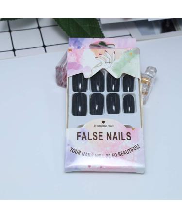 Shop Tseenyi Pure Black Long Square Head Artificial Nails - 24 Shiny Coffin Full Cover False Nails for Women & Girls - International Shipping Available - Buy Online on GoSupps.com
