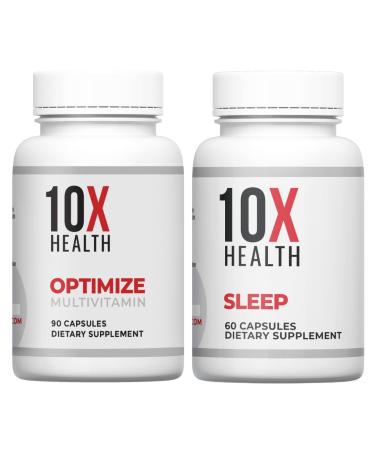 10X Health Optimize (Daily) & Sleep (PM) Bundle - Methylated Multivitamin Capsules + Magnesium L Theanine & Melatonin
