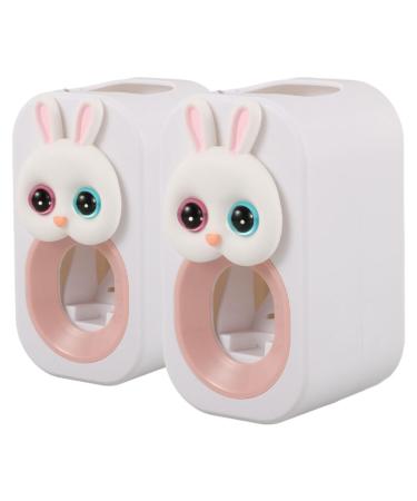Mobestech Lot de 2 Distributeurs Automatiques de Dentifrice Support Mural en Plastique Design Lapin pour Gar on et Filles Installation Simple sans Effort Adapt la Salle de Bain et