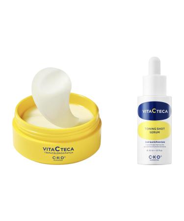 CKD Vitamin C Tone & Treat Skincare Bundle Vita C Teca Brightening Serum + Triple Blemish Under Eye Hydrogel Patches Even Tone Reduce Dark Spots & Puffiness