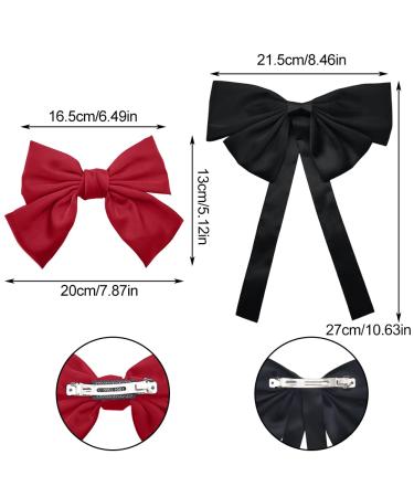 Buy Large Black Hair Loop Clips - Hub Knot Hair Ties & Red Satin Tape Hairpins for Women & Girls (2 Pieces) - Perfect for All Hairstyles - Buy Online on GoSupps.com