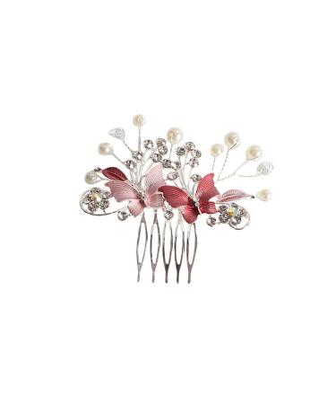 Minkissy Wedding Hair Comb Pearl Butterfly Hair Comb Crystal Rhinestone Women Hair Comb Bridal Vintage Headpiece (Pink)