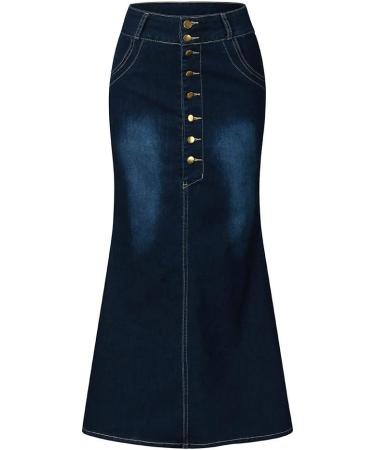 Sanahy Women's High Waist Washed Denim A-Line Skirt | Knee-Length Fishtail Style | 3XL | Dark Blue - Buy Online on GoSupps.com