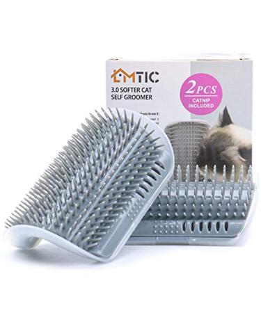 Cat Self Groomer, Wall Corner Massage Comb,Cat Corner Groomer Brush with Catnip,Perfect Massager Tool for Cats with Long and Short Fur- Grey(2PCS).