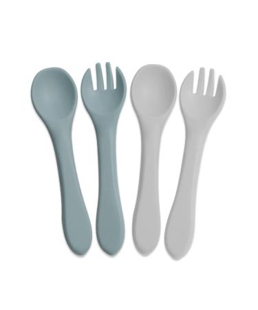 GODR7OY 4 Pieces Silicone Baby Feeding Forks and Spoons Set Soft Bendable Cutlery Set| BPA Free 2 Pairs (Light Grey)