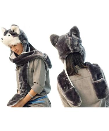 IBLUELOVER Kids Winter Hat Gloves Scarf Set - Husky Hooded 3-in-1 Faux Fur Party Animal Accessories for Boys, Girls & Teens - Buy Online on GoSupps.com