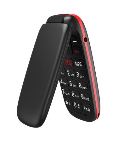 USHINING GSM senior mobile phone flip phone without contract large button mobile phone simple with emergency call button 1.77 inch color display - black