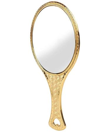 Garden Of Arts Golden Handheld Salon Barbers Hairdressers Oval Mirror with Grip Handle