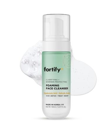 Fortify Skincare Facial Cleanser with Hyaluronic & Salicylic Acid 3-in-1: Detox, Treat, Boost Foaming Face Wash For Oily & Acne-Prone Skin Dermatologist Tested, Clean Beauty 5.07 Fl Oz