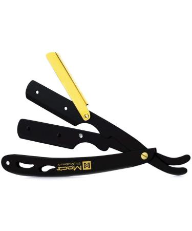 Premium BLACK & GOLD Stainless Steel Straight Edge Barber Razor - Exchangeable Blade Safety Razor - Macs-045B - Buy Online on GoSupps.com