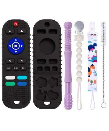 Remote Teether for Baby: Teething Toys for Babies 6-12 Months Silicone Teething Remote Control for Baby Chew Toys - TV Remote Teether Toys black