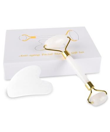 JR&GY Jade Roller & Gua Sha Set gua sha massage tool for White Jade for Anti Aging Eye Puffiness Wrinkles Skincare Massage Tools for Face Eyes and Slimming & Firming.