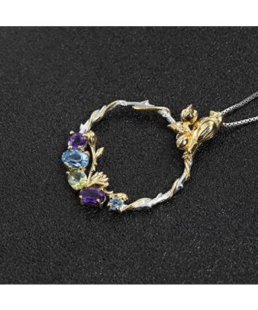 S925 Silver Necklace Pendant Natural Crystal Garnet Gemstone Pendant Bird Wreath Design Pendant Necklace Jewelry for Women Gifts (Colored gems 36.9mm) - Buy Online on GoSupps.com