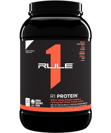 Rule 1 Protein | Super-Pure 100% Whey Isolate & Fast-Acting Whey Hydrolysate | 25 Grams Protein 4 Grams Glutamine & 6 Grams BCAAs Per Serving (2LB Vanilla Creme) Vanilla Creme 2LB