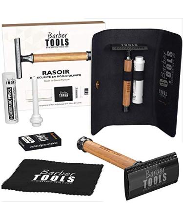 Premium Shaving Set - Safety Razor + 5 Blades + Brush + 150ml Shaving Soap + Alumenstone | Best Barber Tools for Men - Buy Online on GoSupps.com