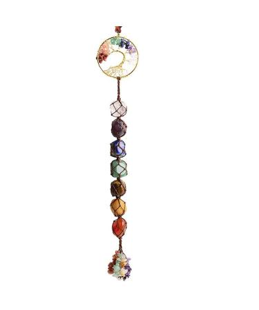 7 Chakras Healing Crystals Natural Gemstones Spiritual Gifts for Women Polished Tumbled Stones Positive Energy Spiritual Meditation Hanging Ornament/Window Ornament/Feng Shui (Healing Crystals-03)