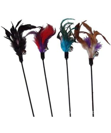 Demarkt 4X Cat Fishing Rod Feather Wand Cat Toy with Bell Cat Toy with Feathers Random Color 60cm (4 Pieces)