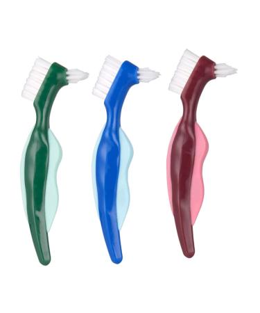 Beaupretty 3 pieces double -headed toothbrush prosthesis cleaner prosthesis brush prosthesis cleaning brush prosthesis care toothbrush false double -sided