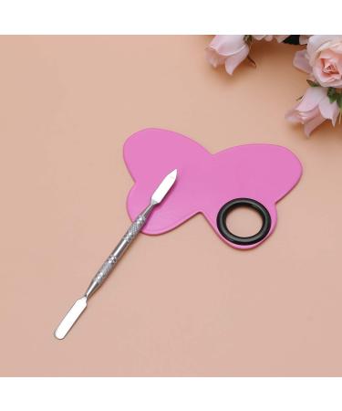 LEORX Butterfly Stainless Steel Makeup Plate with Spatula Tool - Pink - Buy Online on GoSupps.com