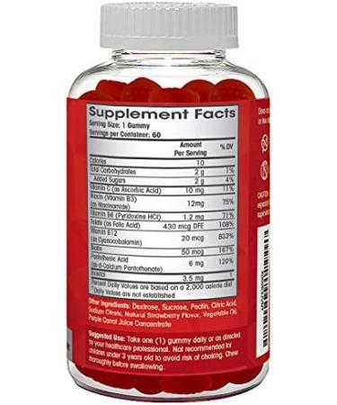 Vitamin B Complex Gummies - B12, B7, B6, B3, B5, B8, B9 - Prenatal, Vegan Diet, Hair, Nails - Supplement for Older Adults - 60 Day Supply - Buy Online on GoSupps.com