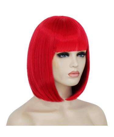 Bopocoko Red Wigs for Women Short Red Bob Hair Wig with Bangs Natural Cute Wigs for Daily Party BU239R