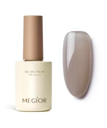 MEGIOR Jelly Khaki Gel Nail Polish 15ML Jelly Grey Gel Polish 1PC Nail Polish Gel Soak Off UV Gel Polish Translucent Color Neutral Gel Polish for Nail Art Manicure DIY at Home