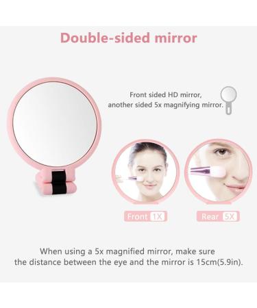 Double Sided 5X/1X Magnifying Hand Held Makeup Mirror with Folding Handle - Compact Cosmetic Vanity Mirror for Girls and Ladies - Pink - Buy Online on GoSupps.com
