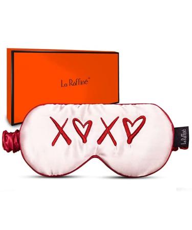 Sleep Mask - Eye Mask for Sleeping Dry Eyes Block Light with Embroidery Word Adjustable Strap Sleeping Mask for Women Men(XOXO) Pink