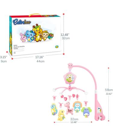 Baby mobile for crib with lights and musicial Projection Hanging Rotating Teether for girl (Pink) Pink-forest - Buy Online on GoSupps.com