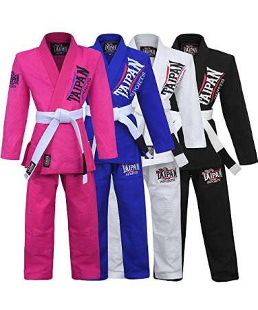 Taipan Brazilian Jiu Jitsu, Kids Jiu Jitsu Gi Children BJJ Gi Grappling Kimonos Lightweight White Belt K000 Pink