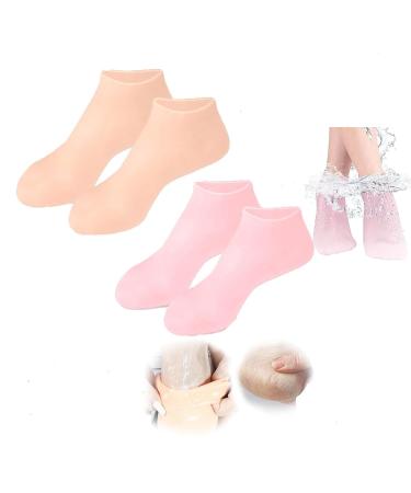 Moisturizing Foot Mask Exfoliating Silicone Socks Beach Protective Socks Women Foot Spa Pedicure Silicone Socks Anti Slip Moisturizing Soft Gel Socks for Repairing Cracked Heel Dry Feet (Pink+Orange