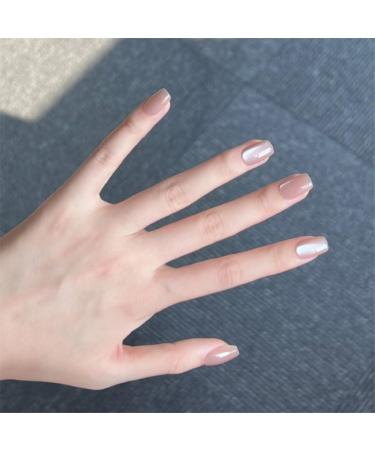 TQUXNGA Cats Eye Champagne Artificial Nails French Tip False Nails Detachable Press On Nail Full Cover False Nails for Women - Buy Online on GoSupps.com