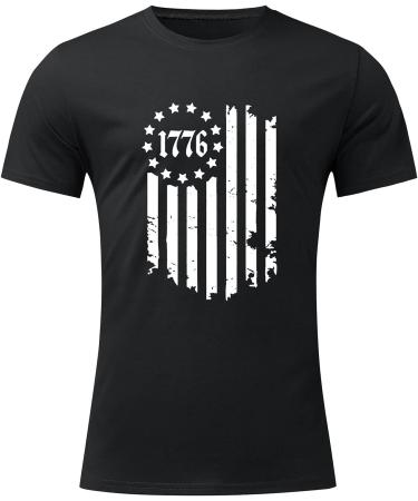 Fannyouth Men's American Flag Striped Print Crew Neck T-Shirt - Black (X-Large) - Buy Online on GoSupps.com