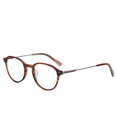 ZENOTTIC Vintage Round Glasses Frame Nerd Glasses Without Prescription Retro Clear Lens Glasses for Women and Men C13 Brown
