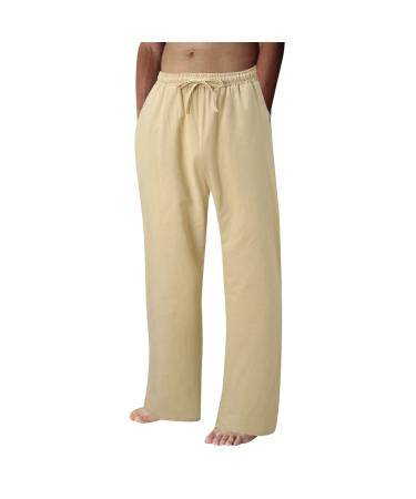 Pants Men's Summer Casual Men's Pants Lace-up Color Solid Pouch Cotton Pants for Men Youth Pants Khaki M