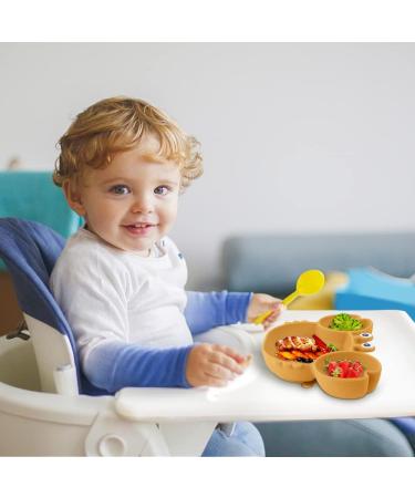 Vicloon Baby Suction Plate Baby Plate Silicone Suction Toddler Plates Self Feeding Training Divided Plate Non Slip Silicone Baby Weaning Plate for Most Highchairs Trays (Brown-Yellow) - Buy Online on GoSupps.com