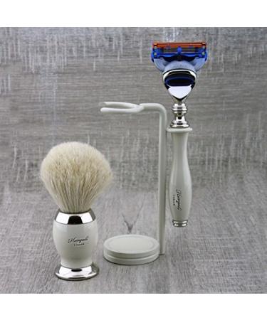 Haryali London Men's Shaving Set 5 Razor Blades White Badger Hair Stand | Premium Grooming for Men | International Shipping Available - Buy Online on GoSupps.com