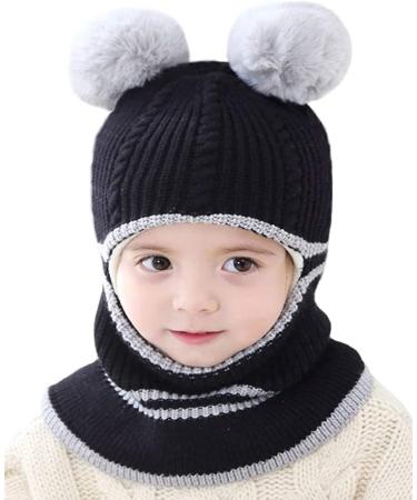 Crazy Bean Kids 3-in-1 Winter Hat and Scarf Set - Windproof Toddler Knitted Beanie (Black) - Buy Online on GoSupps.com