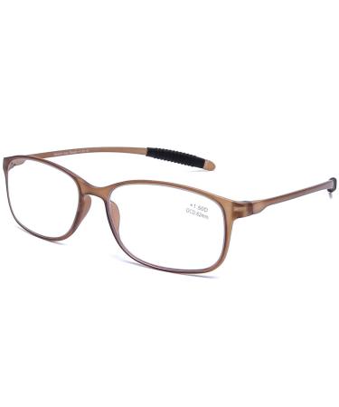 DOOViC Blue Light Filter Computer Reading Glasses for Unisex TR259-C (9 Colors) Matte Brown 1.25 x