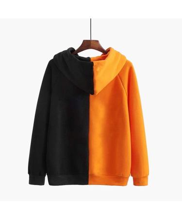 Bigfanshu Women's Two-Color Stitching Weird Face Print Hoody Long Sleeve Halloween Pullovers Sweatshirts Casual Tops Orange - Buy Online on GoSupps.com