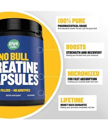 Creatine Monohydrate Capsules | 4200mg Pure Pharmaceutical Grade | Faster Recovery, Muscle Volume, Strength & Power | Micronized for Fast Absorption | 240 Capsules by Raw Barrel - Buy Online on GoSupps.com