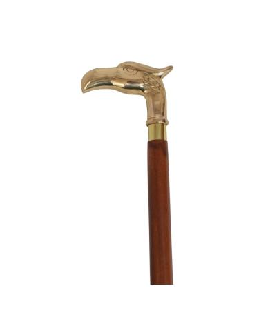 Benzara Fierce Lyptus Wood Walking Stick with Brass Eagle Head Handle Brown and Gold (BM164222)